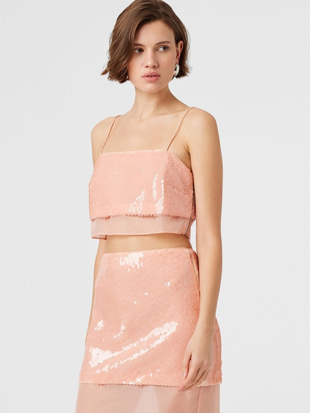 NWT Toccin Size 12 Gwen Cami Sequin Spaghetti-Strap Crop Top Blush Pink